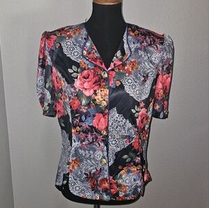 Vintage floral button down Blouse large